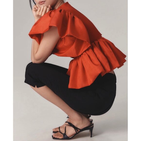 Anthropologie Sunday In Brooklyn Red Short Sleeve Babydoll Blouse Size M - Picture 4 of 6